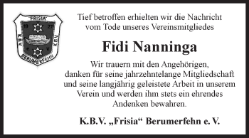 Traueranzeige von Fidi Nanninga 