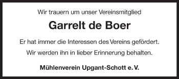 Traueranzeige von Garrelt de Boer 