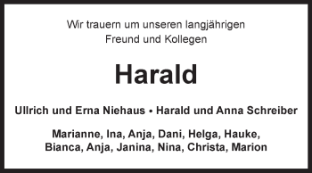 Traueranzeige von Harald  