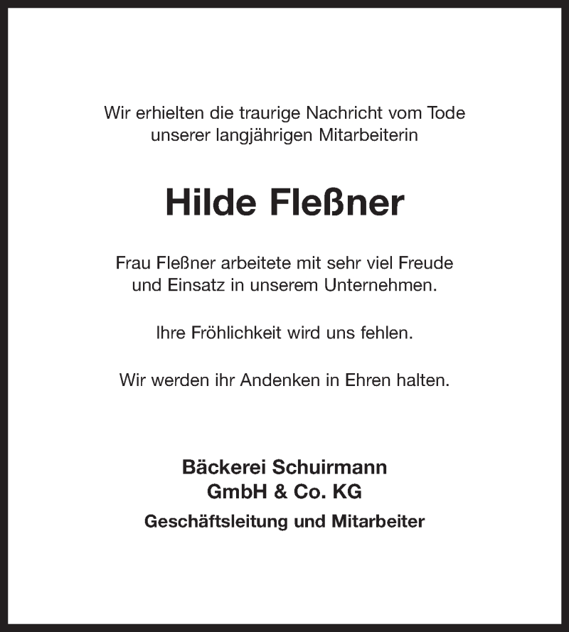  Traueranzeige für Hilde Fleßner vom 03.11.2021 aus 