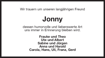 Traueranzeige von Jonny  