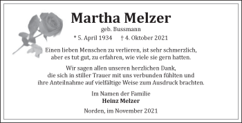 Traueranzeige von Martha Melzer 
