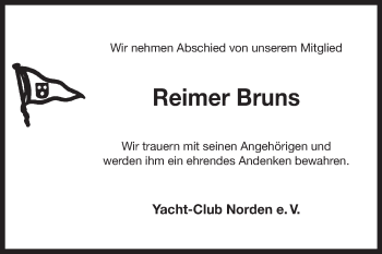 Traueranzeige von Reimer Bruns 