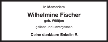 Traueranzeige von Wilhelmine Fischer 