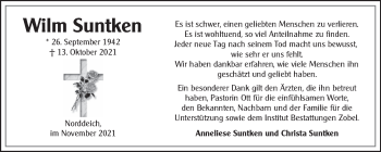 Traueranzeige von Wilm Suntken 