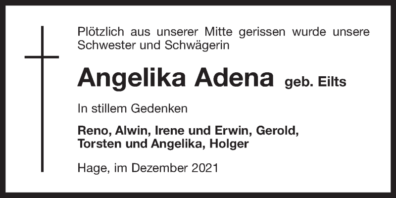  Traueranzeige für Angelika Adena vom 11.12.2021 aus 