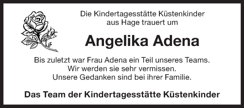  Traueranzeige für Angelika Adena vom 11.12.2021 aus 