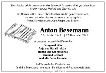 Traueranzeige von Anton Besemann 