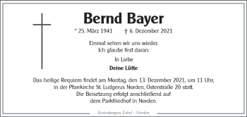 Traueranzeige von Bernd Bayer 