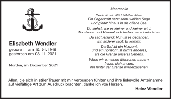 Traueranzeige von Elisabeth Wendler 