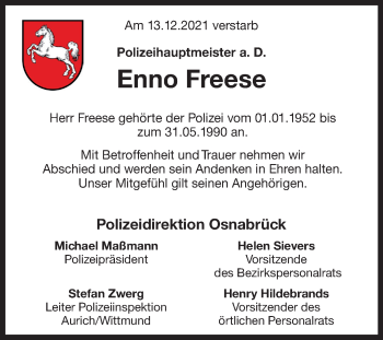Traueranzeige von Enno Freese 