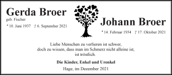 Traueranzeige von Gerda und Johann Broer 