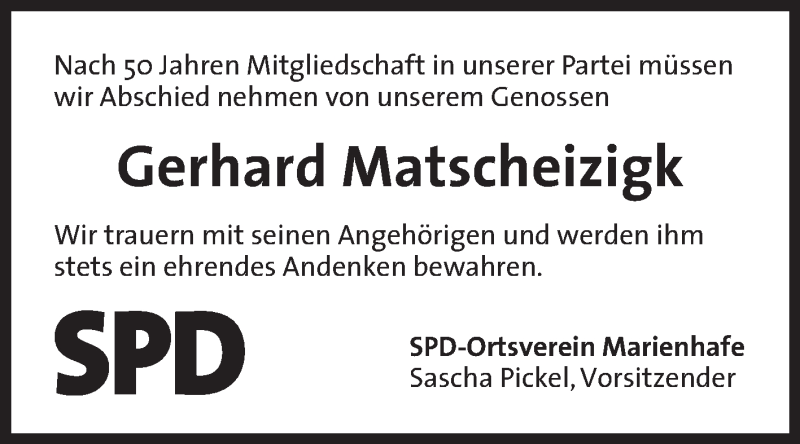  Traueranzeige für Gerhard Matscheizigk vom 02.12.2021 aus 