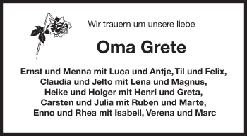 Traueranzeige von Grete  