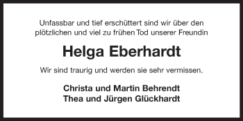 Traueranzeige von Helga Eberhardt 