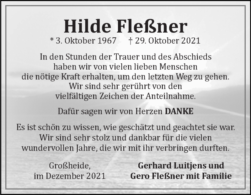  Traueranzeige für Hilde Fleßner vom 04.12.2021 aus 