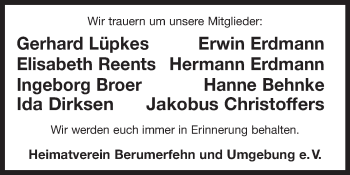Traueranzeige von In Erinnerung Heimatverein Berumerfehn 