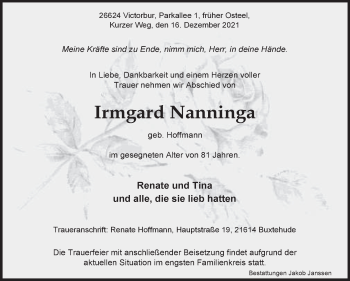 Traueranzeige von Irmgard Nanninga 