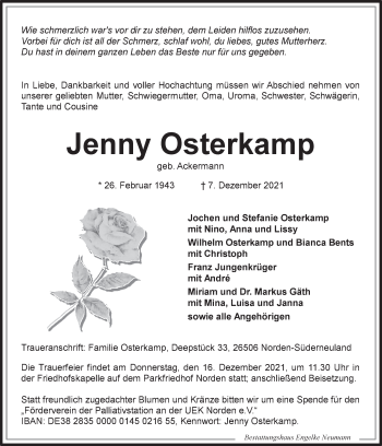 Traueranzeige von Jenny Osterkamp 