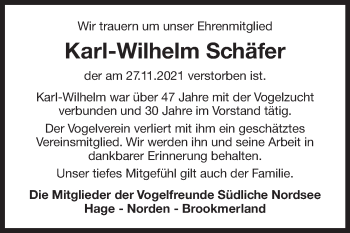 Traueranzeige von Karl-Wilhelm Schäfer 