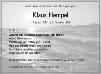 Traueranzeige von Klaus Hempel 