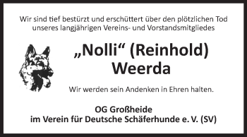 Traueranzeige von Reinhold Weerda 