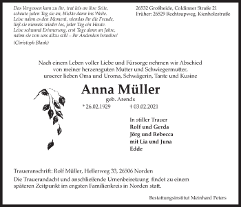 Traueranzeige von Anna Müller 