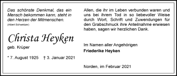 Traueranzeige von Christa Heyken 