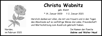 Traueranzeige von Christa Wabnitz 