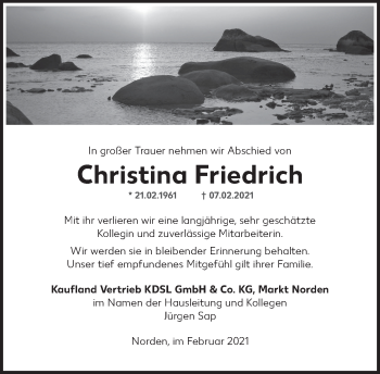 Traueranzeige von Christina Friedrich 