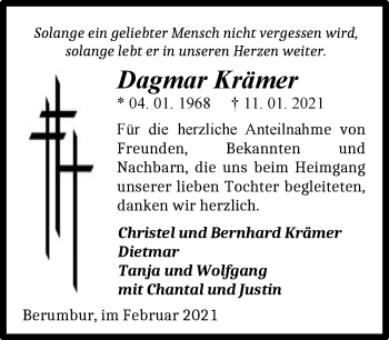 Traueranzeige von Dagmar Krämer 