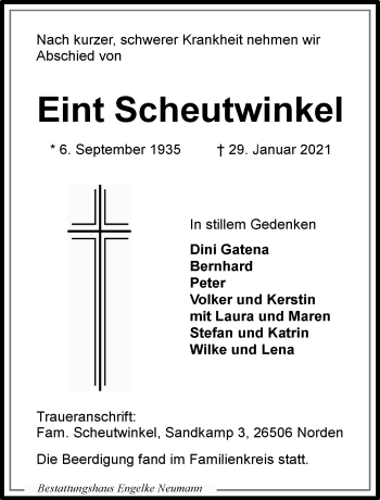 Traueranzeige von Eint Scheutwinkel 