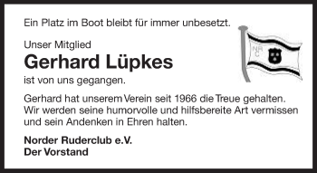Traueranzeige von Gerhard Lüpkes 