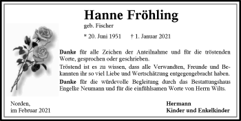 Traueranzeige von Hanne Fröhling 