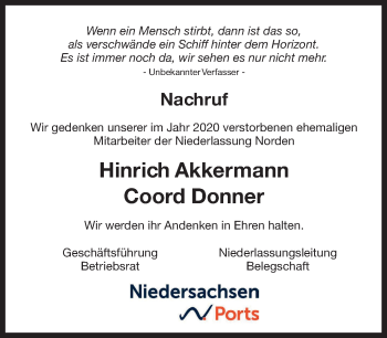 Traueranzeige von Hinrich Akkermann 