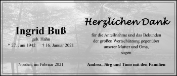 Traueranzeige von Ingrid Buß 