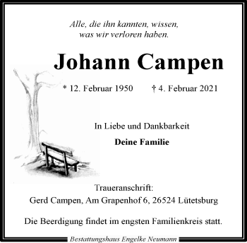 Traueranzeige von Johann Campen 
