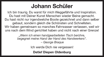 Traueranzeige von Johann Schüler 