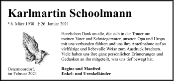 Traueranzeige von Karlmartin Schoolmann 
