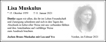 Traueranzeige von Lisa Muskulus 