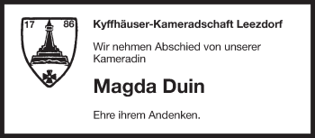 Traueranzeige von Magda Duin 
