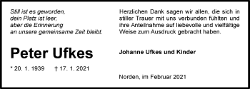 Traueranzeige von Peter Ufkes 