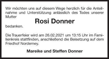 Traueranzeige von Rosi Donner 