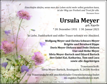 Traueranzeige von Ursula Meyer 