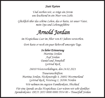 Traueranzeige von Arnold Jordan 