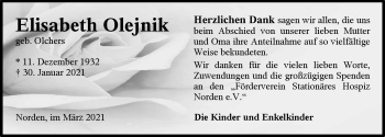 Traueranzeige von Elisabeth Olejnik 