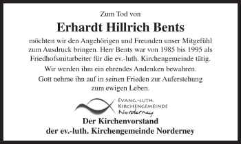 Traueranzeige von Erhardt Hillrich Bents 