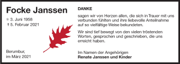Traueranzeige von Focke Janssen 