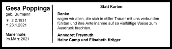 Traueranzeige von Gesa Poppinga 