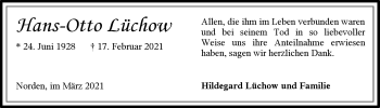 Traueranzeige von Hans-Otto Lüchow 